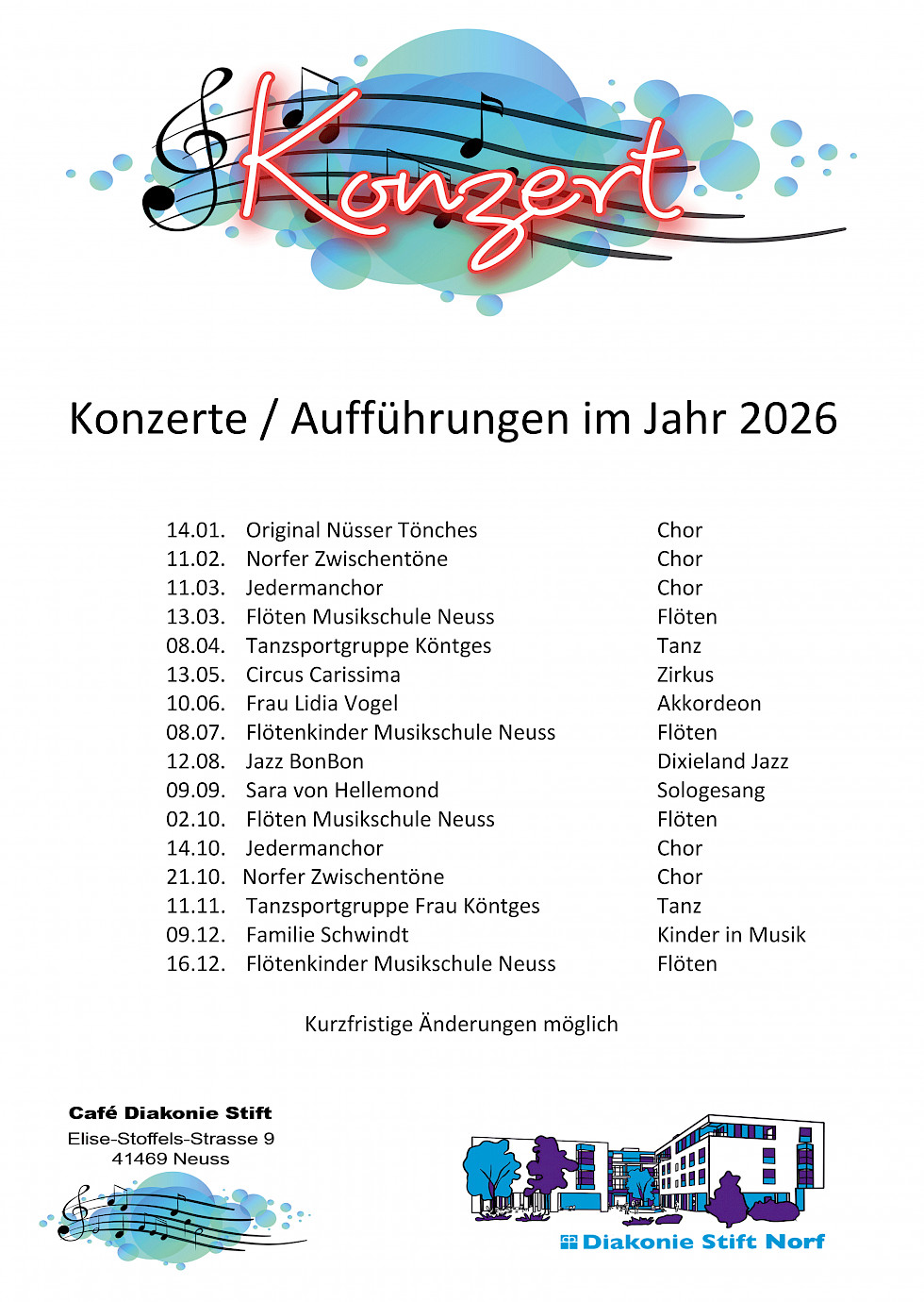 Konzert Plakat Diakonie Stift Norf